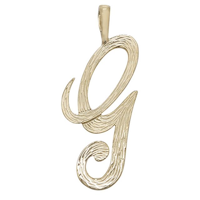 Buy 9ct Gold Bark Patterned Script Initial G Pendant On A Belcher Necklace by World of Jewellery