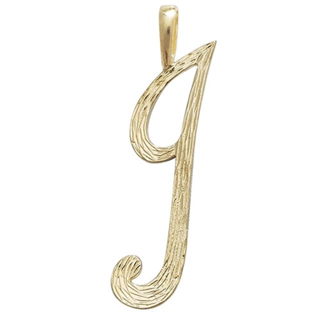 Buy 9ct Gold Bark Patterned Script Initial I Pendant On A Belcher Necklace by World of Jewellery