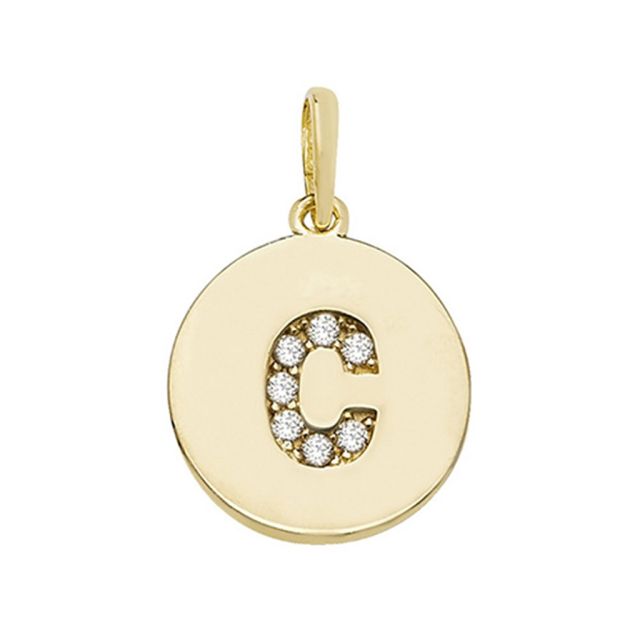 Buy 9ct Gold Round Cubic Zirconia Initial C Pendant On A Belcher Necklace by World of Jewellery