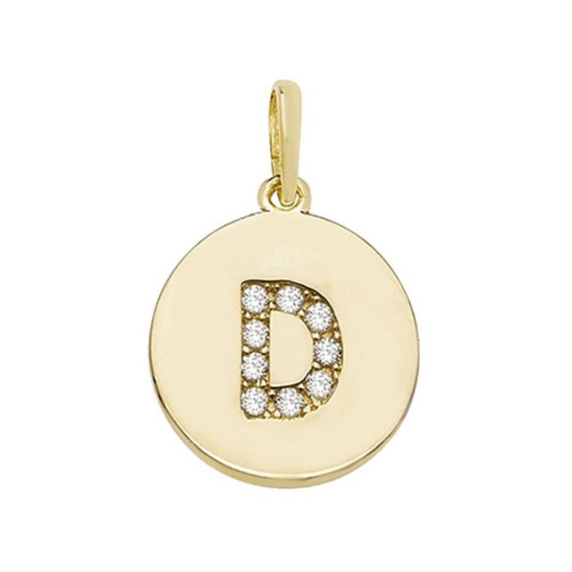 Buy 9ct Gold Round Cubic Zirconia Initial D Pendant On A Belcher Necklace by World of Jewellery