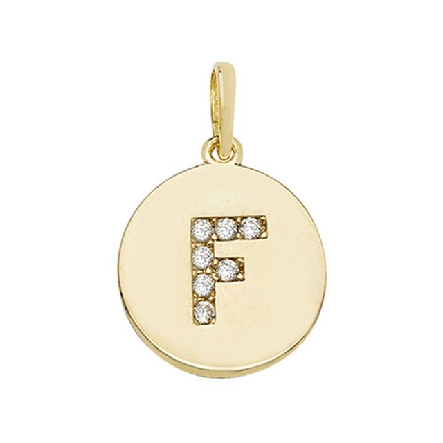 Buy 9ct Gold Round Cubic Zirconia Initial F Pendant On A Belcher Necklace by World of Jewellery