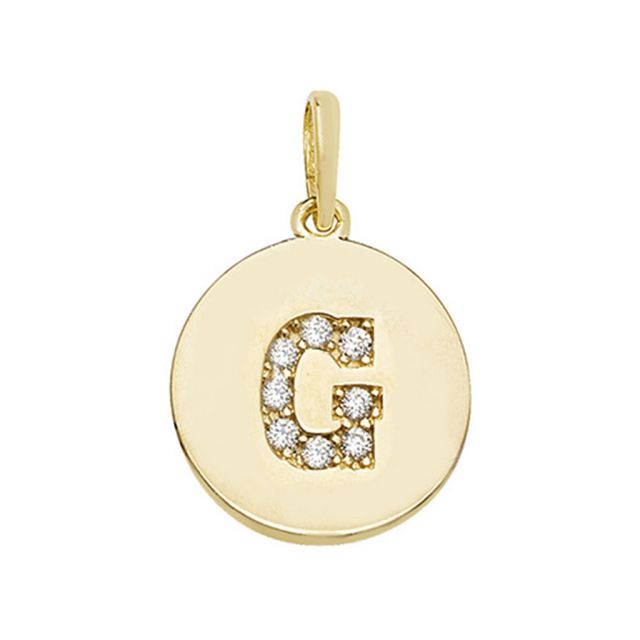 Buy 9ct Gold Round Cubic Zirconia Initial G Pendant On A Belcher Necklace by World of Jewellery