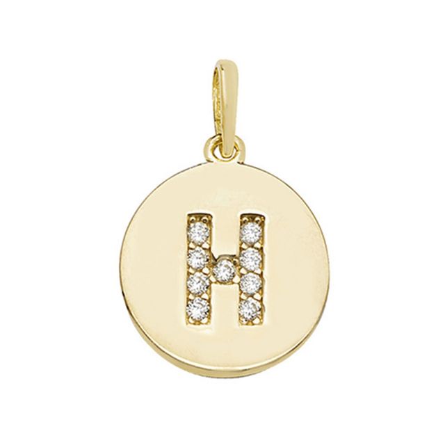 Buy 9ct Gold Round Cubic Zirconia Initial H Pendant On A Belcher Necklace by World of Jewellery
