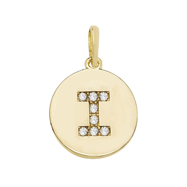 Buy 9ct Gold Round Cubic Zirconia Initial I Pendant On A Belcher Necklace by World of Jewellery