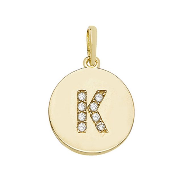 Buy 9ct Gold Round Cubic Zirconia Initial K Pendant On A Belcher Necklace by World of Jewellery