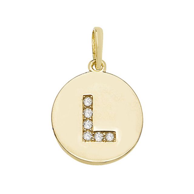 Buy 9ct Gold Round Cubic Zirconia Initial L Pendant On A Belcher Necklace by World of Jewellery