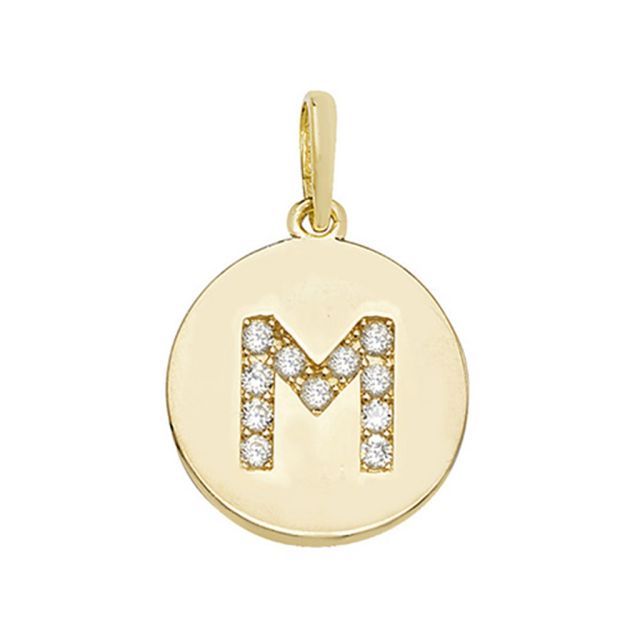 Buy 9ct Gold Round Cubic Zirconia Initial M Pendant On A Belcher Necklace by World of Jewellery