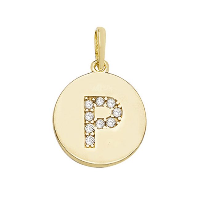 Buy 9ct Gold Round Cubic Zirconia Initial P Pendant On A Belcher Necklace by World of Jewellery