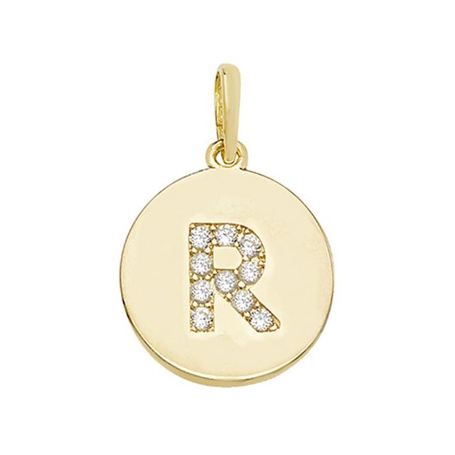 Buy 9ct Gold Round Cubic Zirconia Initial R Pendant On A Belcher Necklace by World of Jewellery