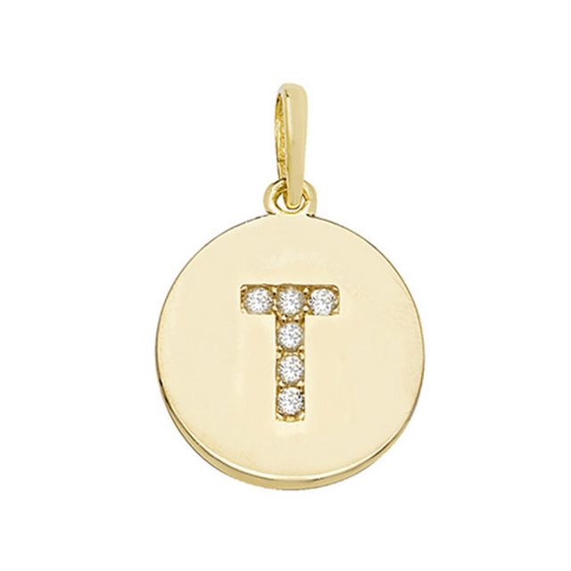 Buy 9ct Gold Round Cubic Zirconia Initial T Pendant On A Belcher Necklace by World of Jewellery