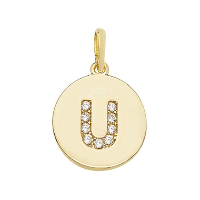 Buy 9ct Gold Round Cubic Zirconia Initial U Pendant On A Belcher Necklace by World of Jewellery