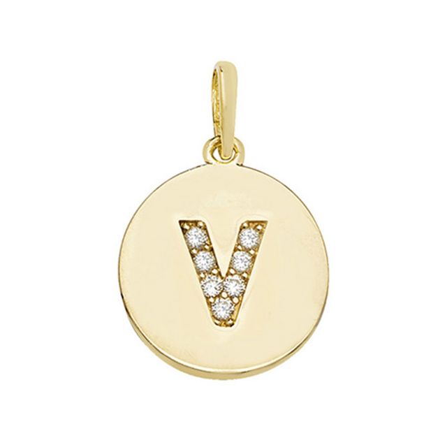 Buy 9ct Gold Round Cubic Zirconia Initial V Pendant On A Belcher Necklace by World of Jewellery