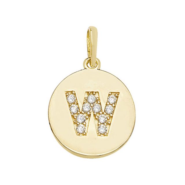 Buy 9ct Gold Round Cubic Zirconia Initial W Pendant On A Belcher Necklace by World of Jewellery