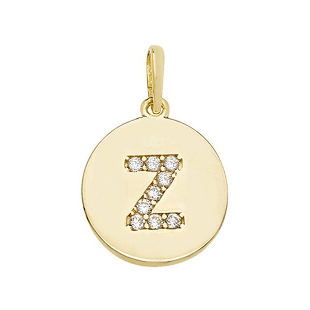 Buy 9ct Gold Round Cubic Zirconia Initial Z Pendant On A Belcher Necklace by World of Jewellery