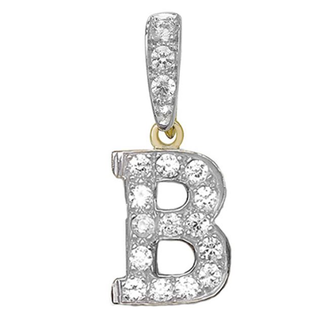Buy 9ct Gold Cubic Zirconia Initial B Pendant On A Belcher Necklace by World of Jewellery