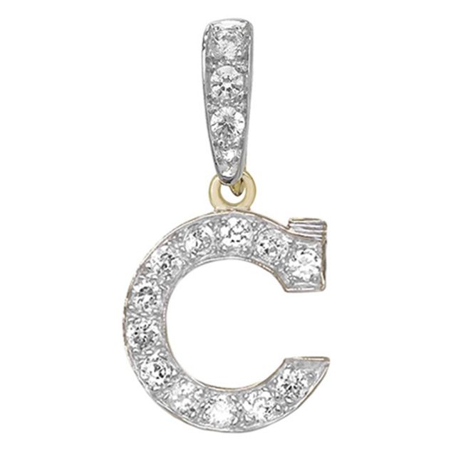 Buy 9ct Gold Cubic Zirconia Initial C Pendant On A Belcher Necklace by World of Jewellery