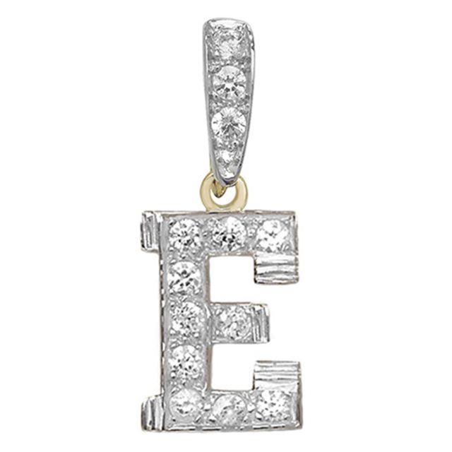 Buy 9ct Gold Cubic Zirconia Initial E Pendant On A Belcher Necklace by World of Jewellery
