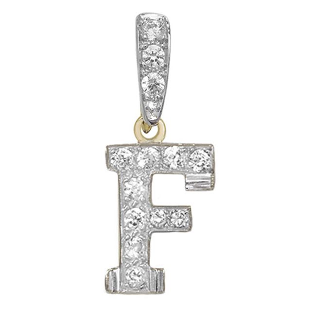 Buy 9ct Gold Cubic Zirconia Initial F Pendant On A Belcher Necklace by World of Jewellery