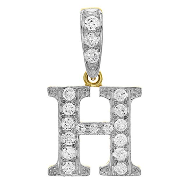 Buy 9ct Gold Cubic Zirconia Initial H Pendant On A Belcher Necklace by World of Jewellery
