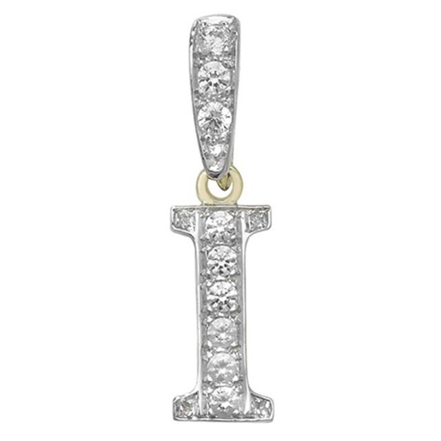 Buy Men's 9ct Gold Cubic Zirconia Initial I Pendant On A Curb Necklace by World of Jewellery