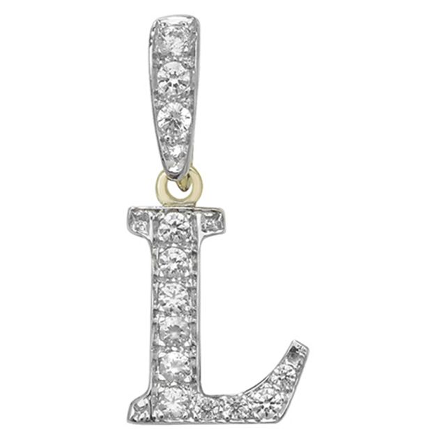 Buy Men's 9ct Gold Cubic Zirconia Initial L Pendant On A Curb Necklace by World of Jewellery