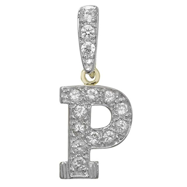 Buy Men's 9ct Gold Cubic Zirconia Initial P Pendant On A Curb Necklace by World of Jewellery