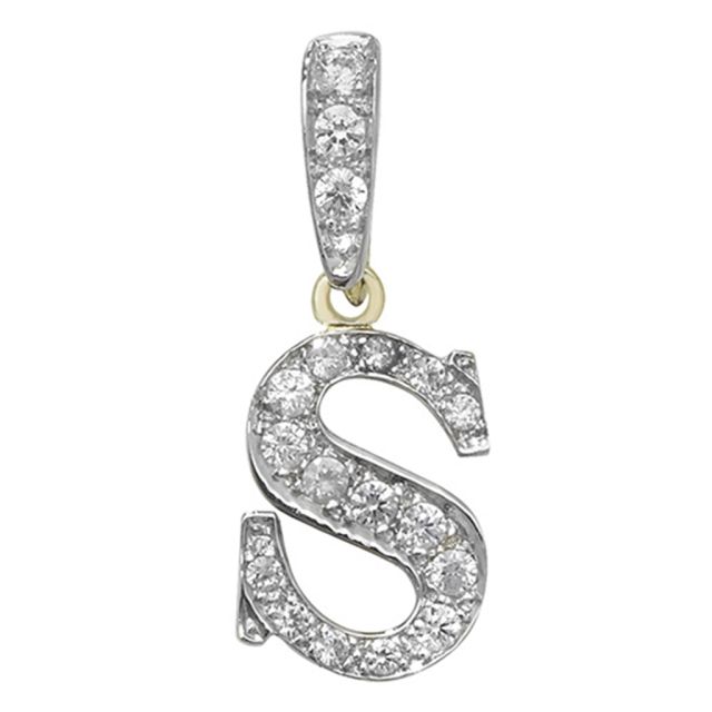 Buy Men's 9ct Gold Cubic Zirconia Initial S Pendant On A Curb Necklace by World of Jewellery