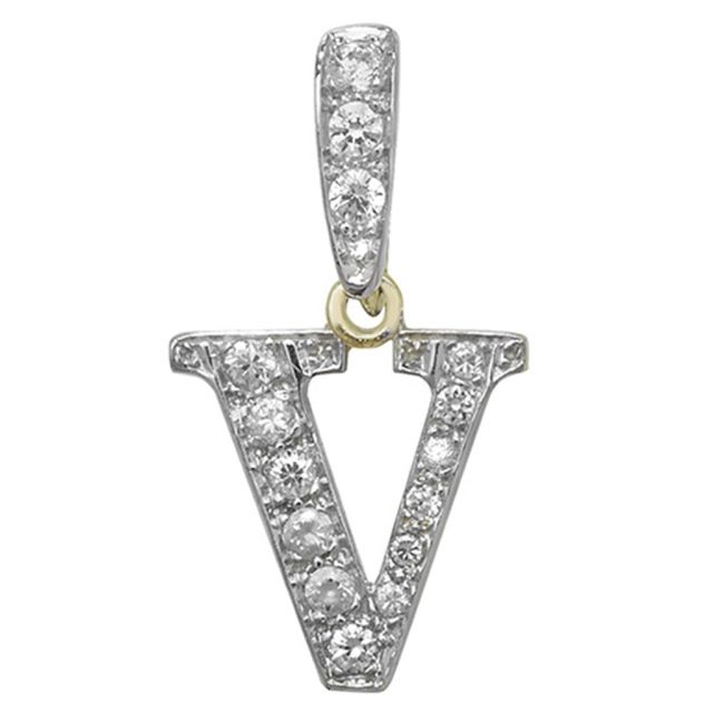 Buy Men's 9ct Gold Cubic Zirconia Initial V Pendant On A Curb Necklace by World of Jewellery