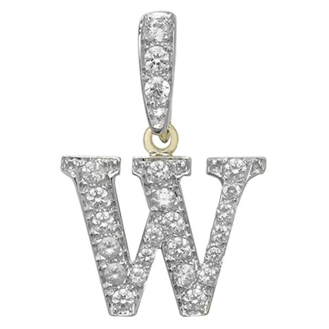 Buy Men's 9ct Gold Cubic Zirconia Initial W Pendant On A Curb Necklace by World of Jewellery