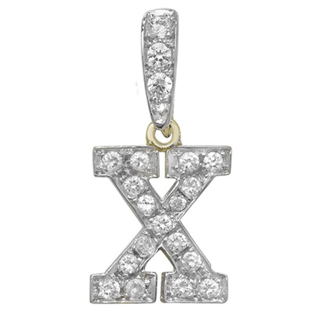 Buy Men's 9ct Gold Cubic Zirconia Initial X Pendant On A Curb Necklace by World of Jewellery