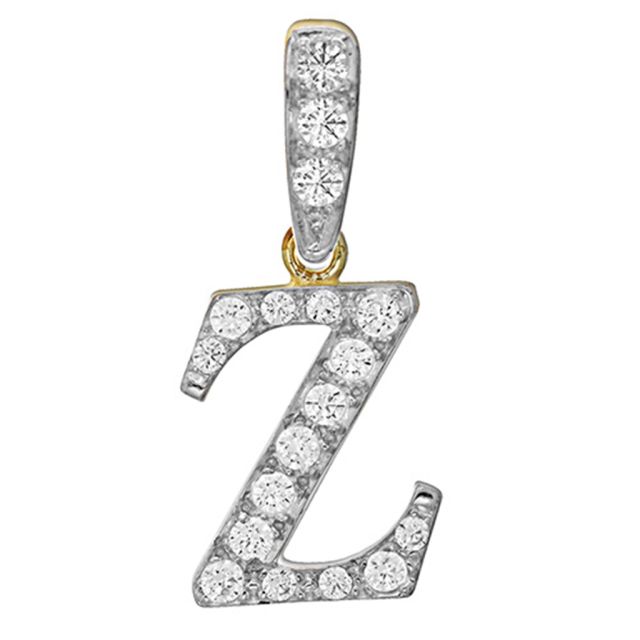 Buy Men's 9ct Gold Cubic Zirconia Initial Z Pendant On A Curb Necklace by World of Jewellery