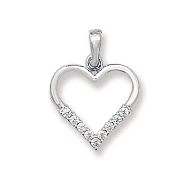 Buy 9ct White Gold Cubic Zirconia Set Heart Pendant On A Belcher Necklace by World of Jewellery