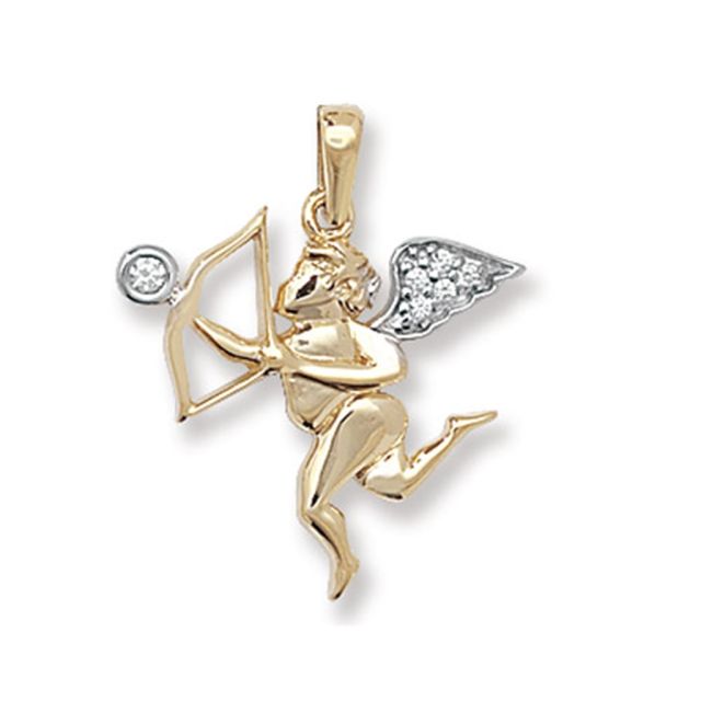 Buy 9ct Gold Cubic Zirconia Cupid Pendant On A Belcher Necklace by World of Jewellery
