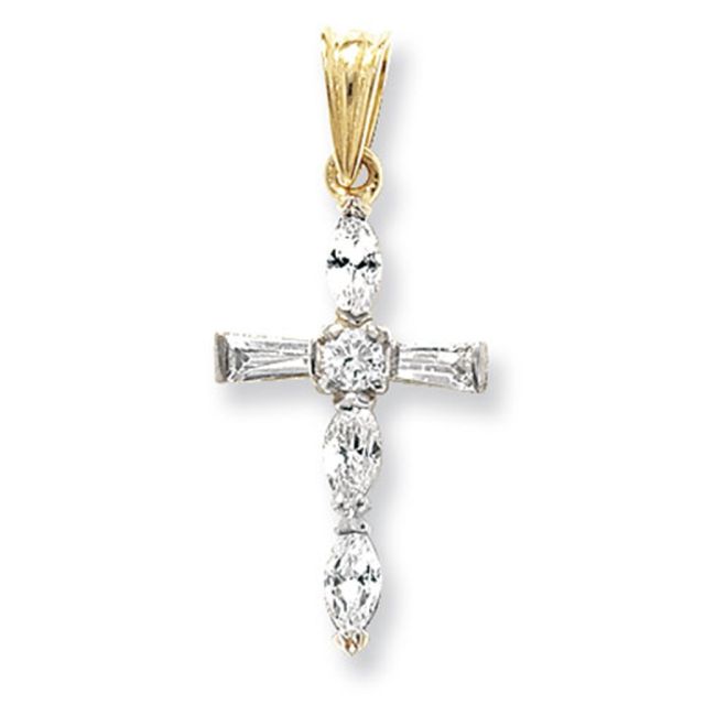 Buy 9ct Gold Cubic Zirconia Set Cross Pendant On A Belcher Necklace by World of Jewellery
