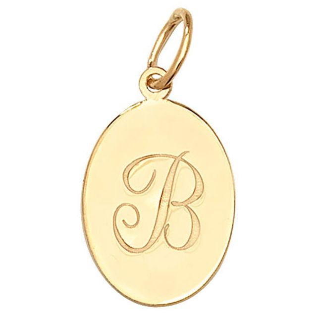 Buy 9ct Gold Plain Oval Disk Initial B Pendant On A Belcher Necklace by World of Jewellery