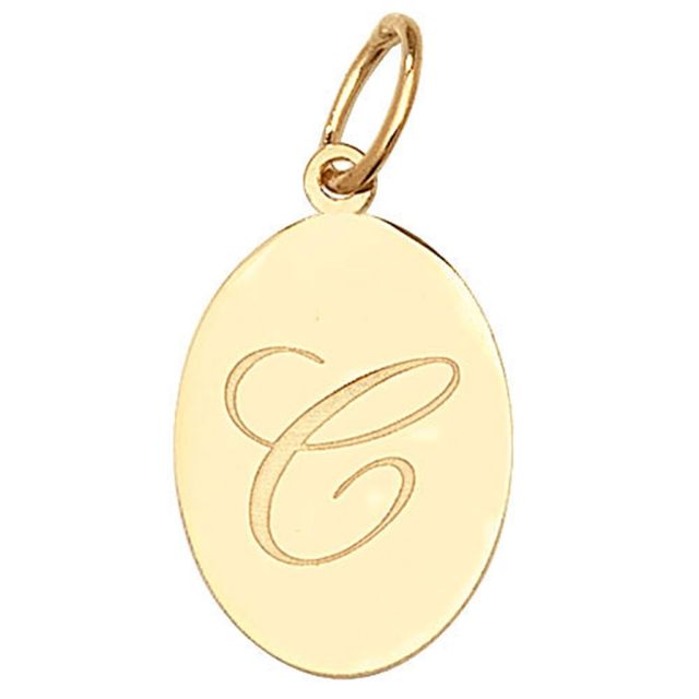 Buy 9ct Gold Plain Oval Disk Initial C Pendant On A Belcher Necklace by World of Jewellery