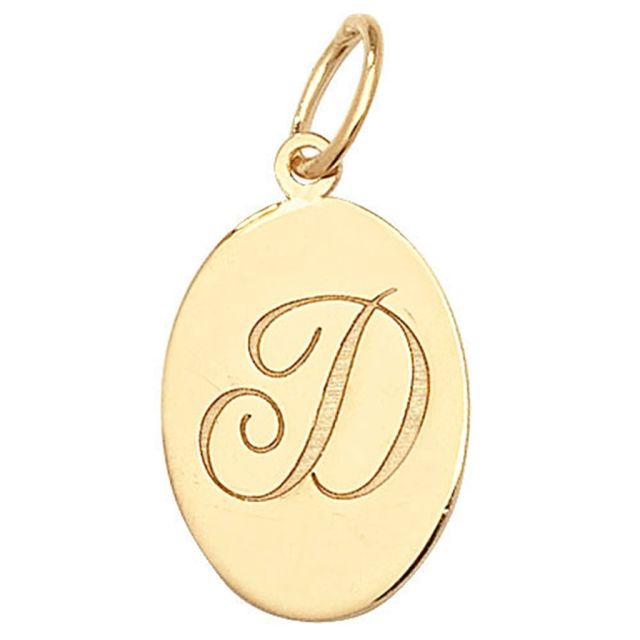 Buy 9ct Gold Plain Oval Disk Initial D Pendant On A Belcher Necklace by World of Jewellery