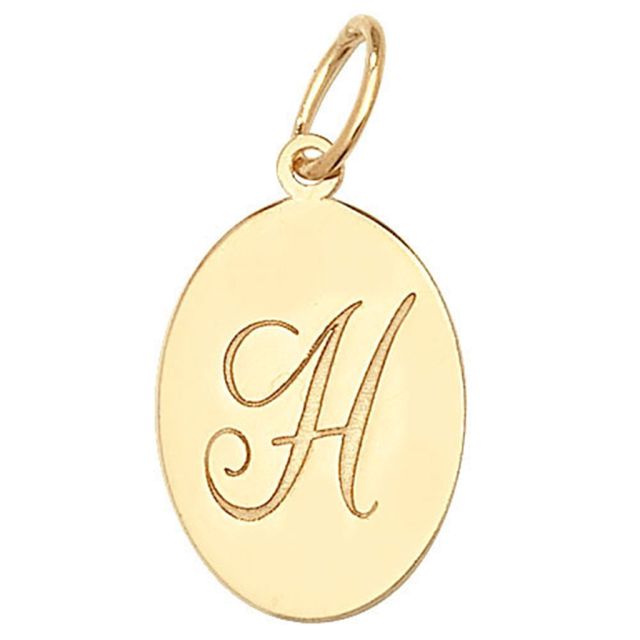 Buy Men's 9ct Gold Plain Oval Disk Initial H Pendant On A Curb Necklace by World of Jewellery