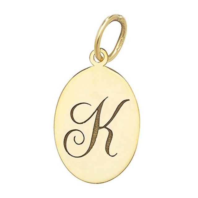 Buy Men's 9ct Gold Plain Oval Disk Initial K Pendant On A Curb Necklace by World of Jewellery
