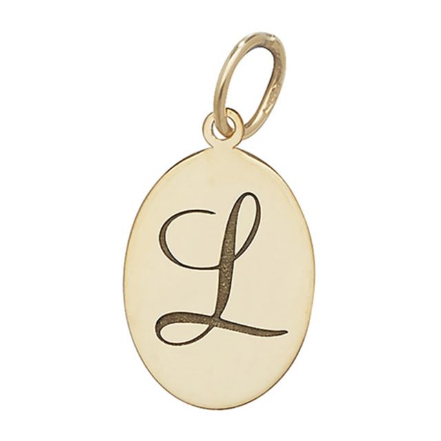 Buy Men's 9ct Gold Plain Oval Disk Initial L Pendant On A Curb Necklace by World of Jewellery