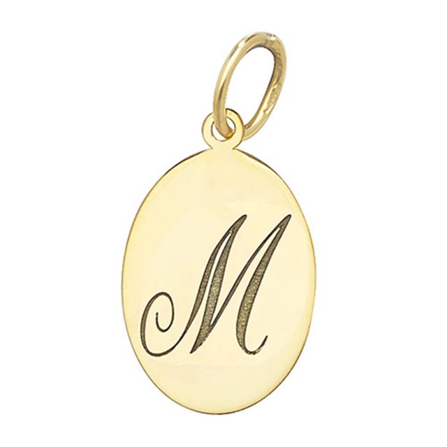 Buy Men's 9ct Gold Plain Oval Disk Initial M Pendant On A Curb Necklace by World of Jewellery