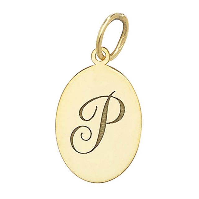 Buy Men's 9ct Gold Plain Oval Disk Initial P Pendant On A Curb Necklace by World of Jewellery