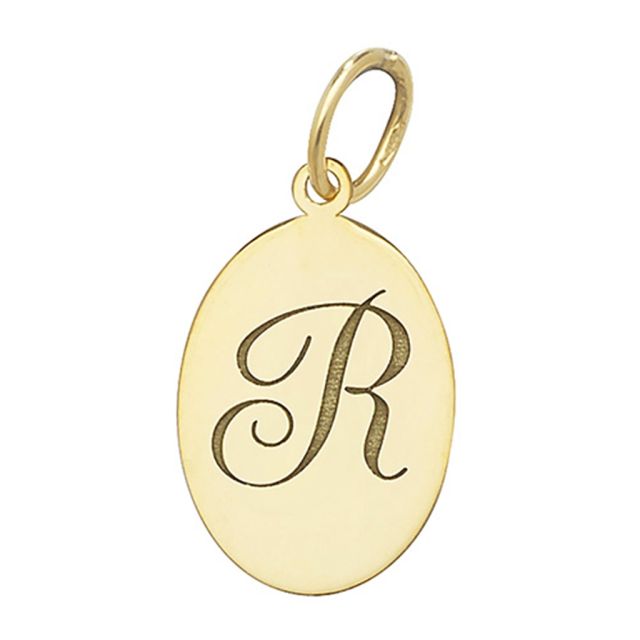 Buy Men's 9ct Gold Plain Oval Disk Initial R Pendant On A Curb Necklace by World of Jewellery