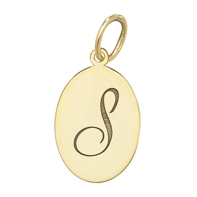 Buy Men's 9ct Gold Plain Oval Disk Initial S Pendant On A Curb Necklace by World of Jewellery