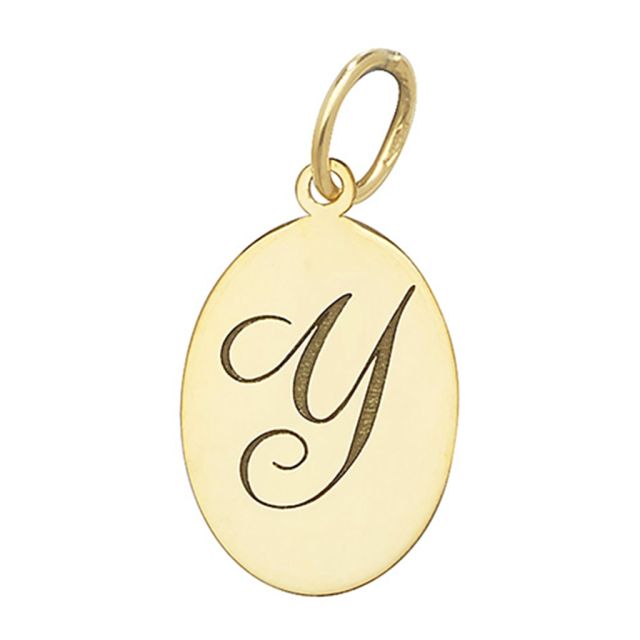 Buy Men's 9ct Gold Plain Oval Disk Initial Y Pendant On A Curb Necklace by World of Jewellery
