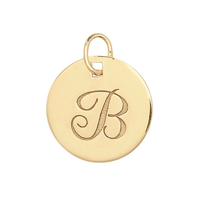 Buy 9ct Gold Plain Round Disk Initial B Pendant On A Belcher Necklace by World of Jewellery