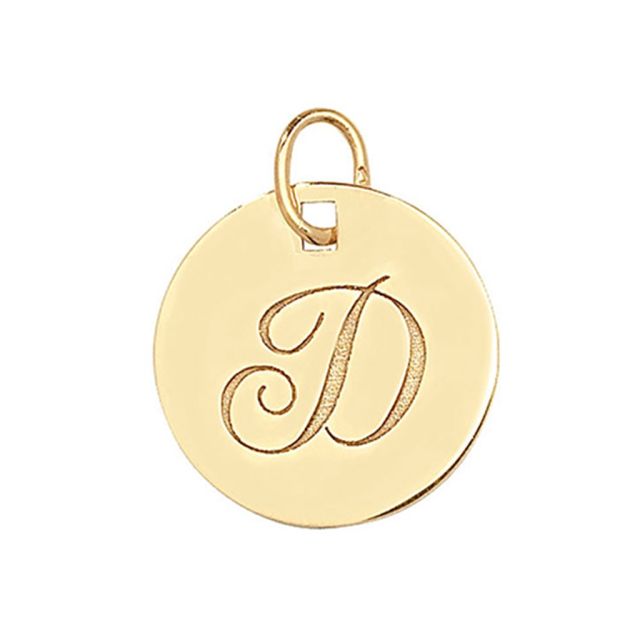 Buy 9ct Gold Plain Round Disk Initial D Pendant On A Belcher Necklace by World of Jewellery