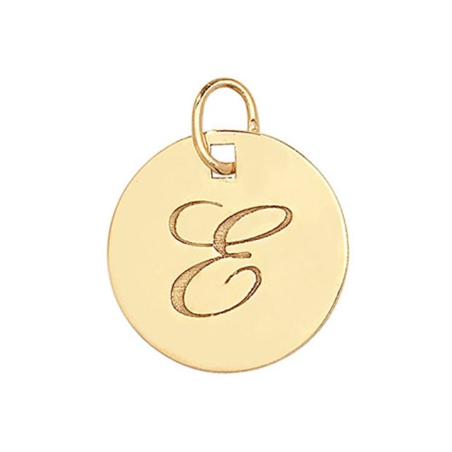 Buy 9ct Gold Plain Round Disk Initial E Pendant On A Belcher Necklace by World of Jewellery