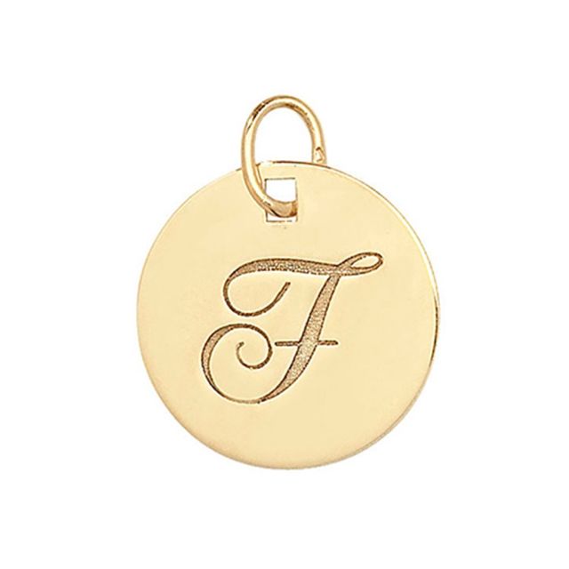 Buy 9ct Gold Plain Round Disk Initial F Pendant On A Belcher Necklace by World of Jewellery