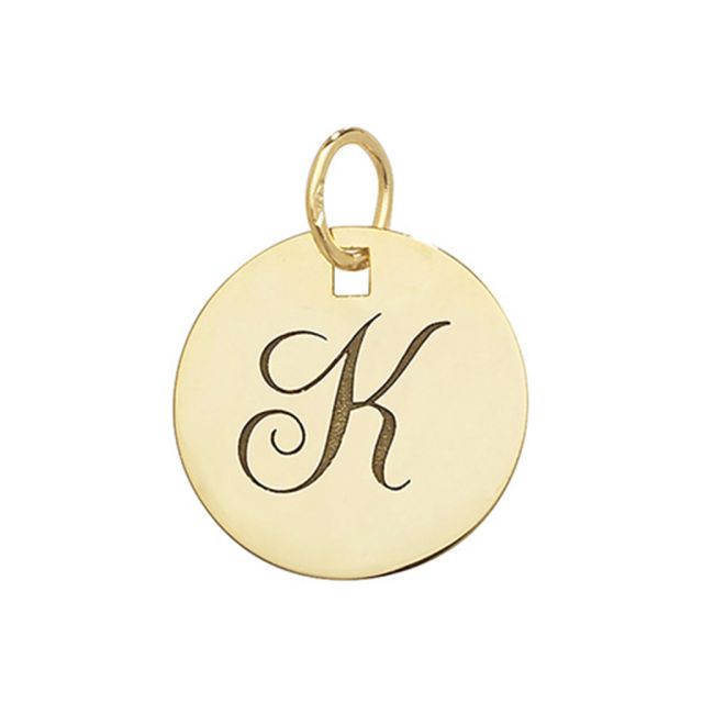 Buy 9ct Gold Plain Round Disk Initial K Pendant On A Belcher Necklace by World of Jewellery